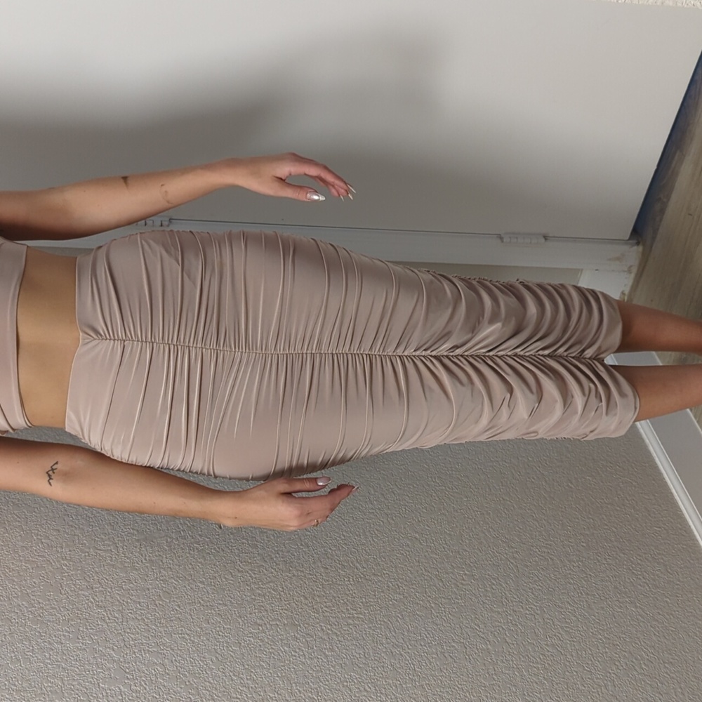 Tan 2 piece skirt set